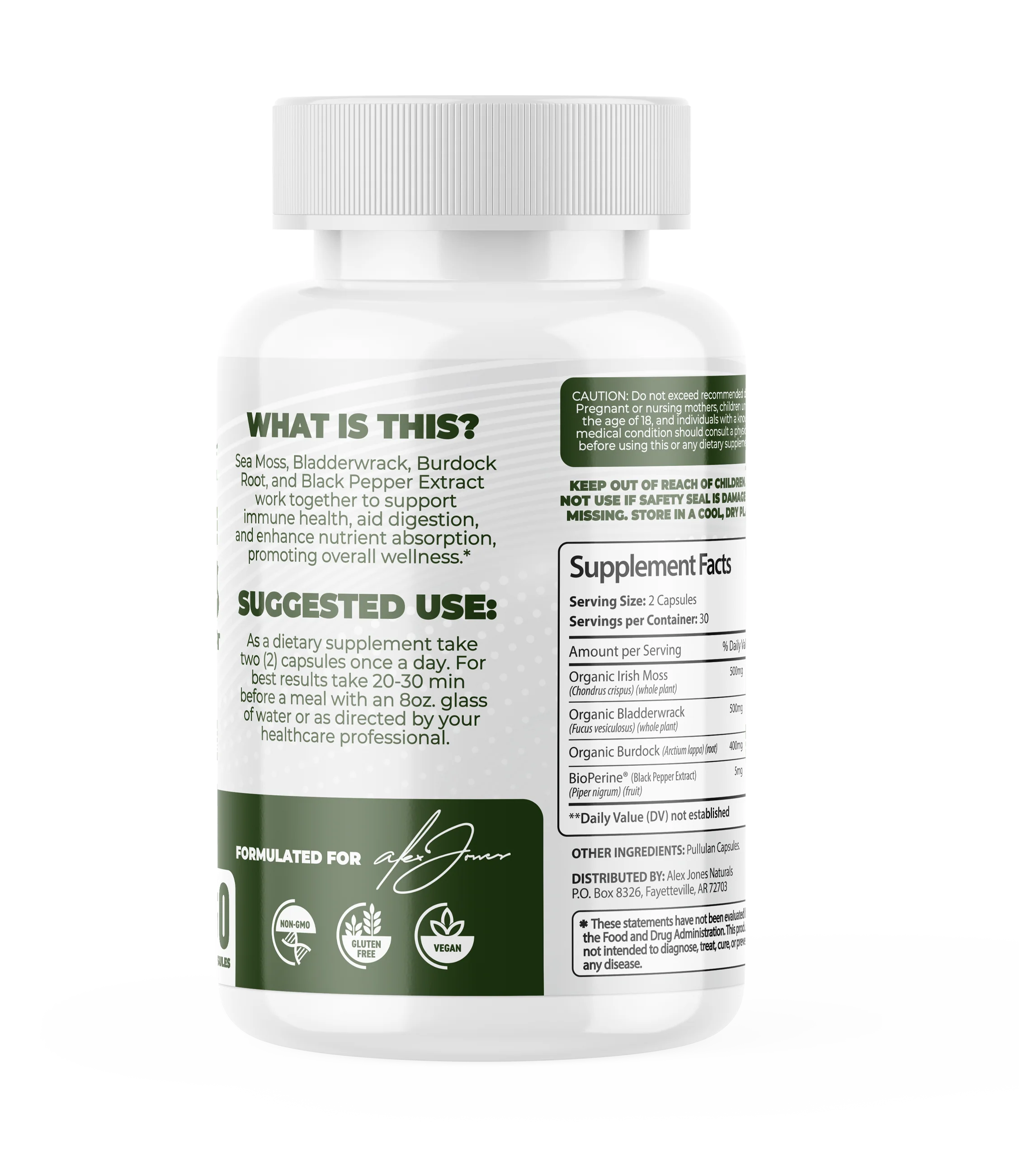 Ultimate Seamoss Capsules With Bladderwrack & Burdock Root (60 Capsules) (30 Servings) - Image 3