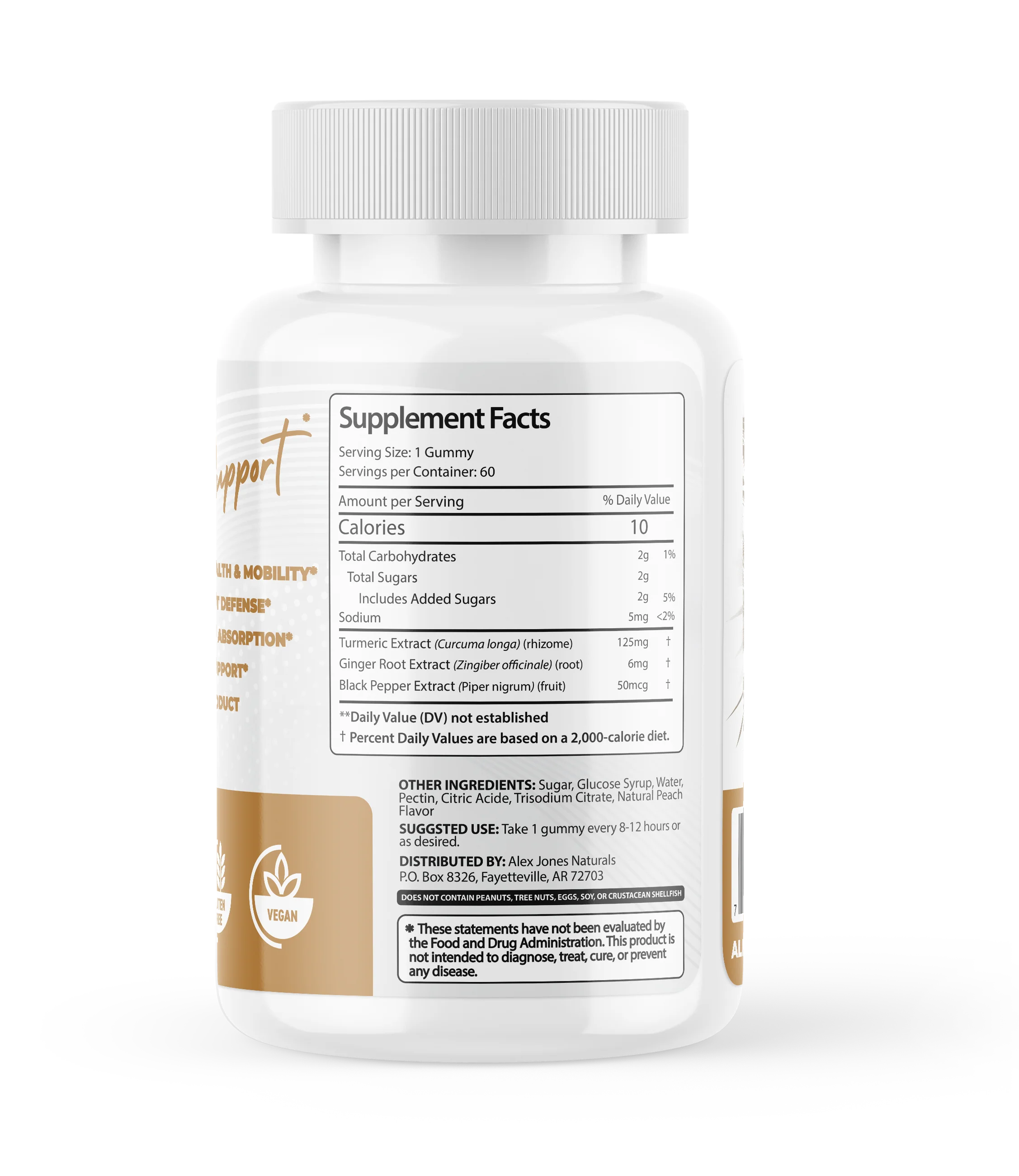 Ultimate Turmeric Gummies With Ginger Root & Black Pepper (Peach Flavor) (60 Gummies) (60 Servings) - Image 3